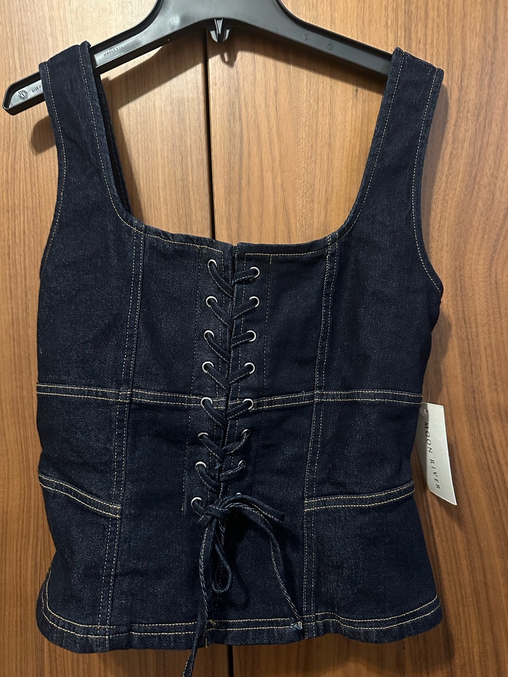 Moon River Dark Indigo Denim Corset Tank
